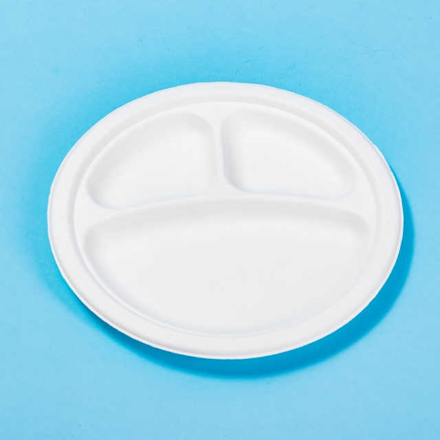 Farfurie din carton alb cu trei compartimente model 1