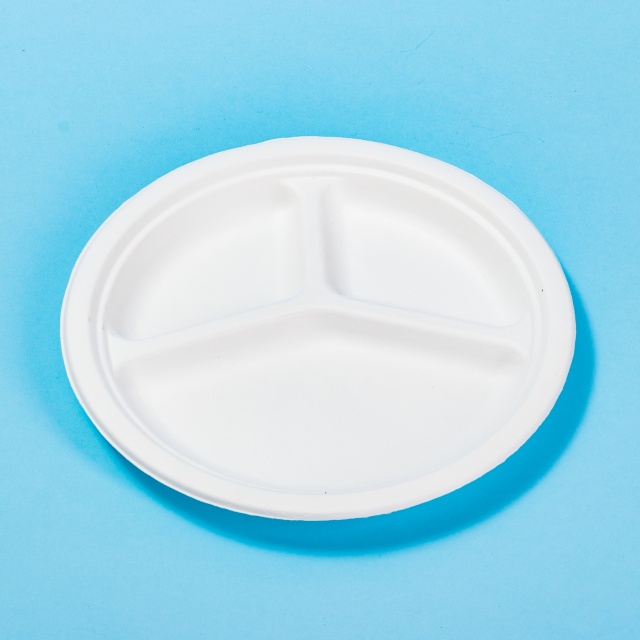 Farfurie din carton alb cu trei compartimente model 2